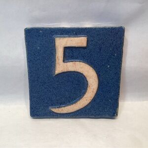 1979 Mercer Tile Works #5 Tile Blue Underglaze 4” X 4” House Number Five  (D)